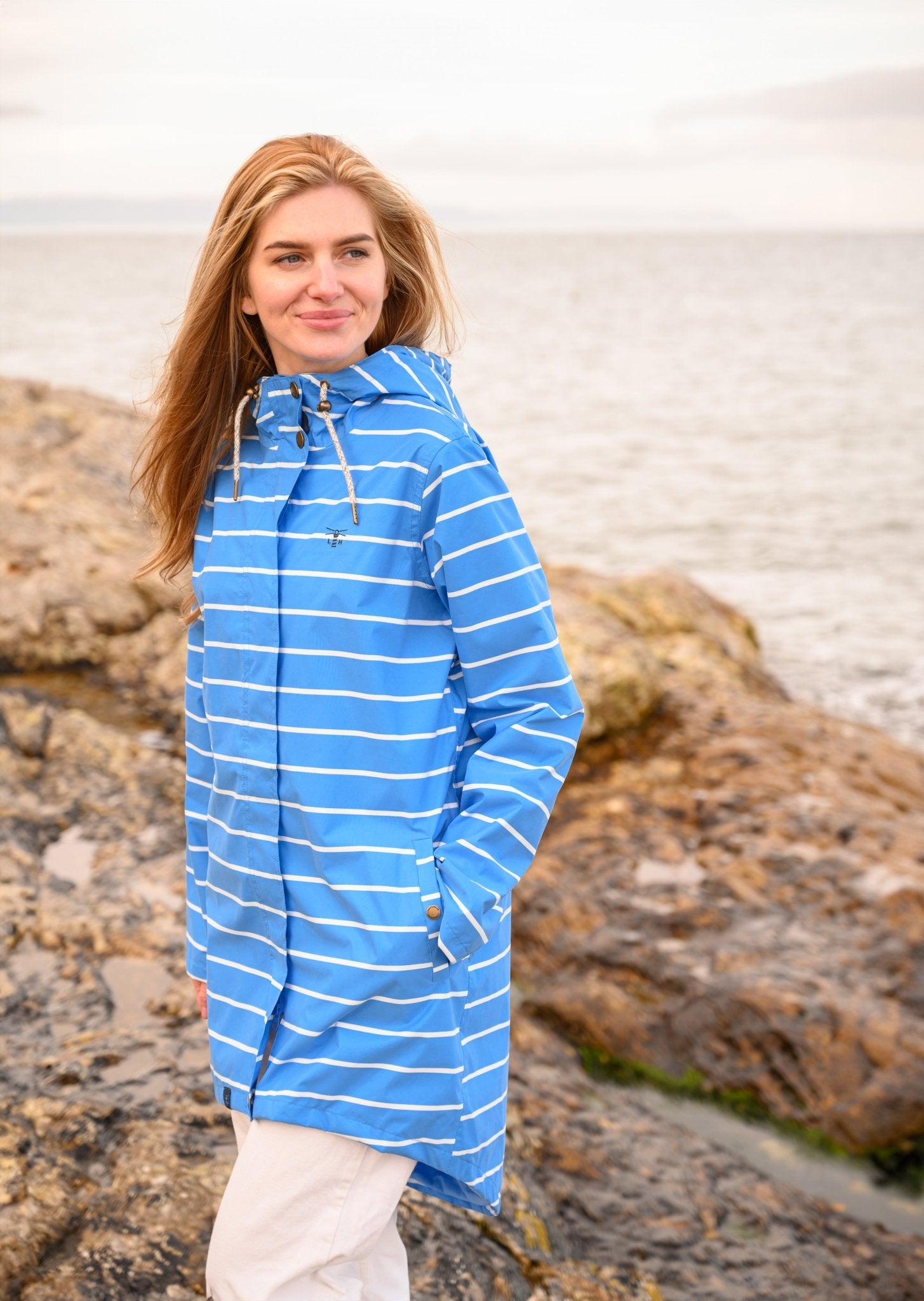 Long Beachcomber Jacket Azure Blue Stripe