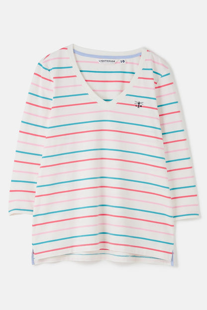 Ariana Top - Coral Teal Stripe - Lighthouse