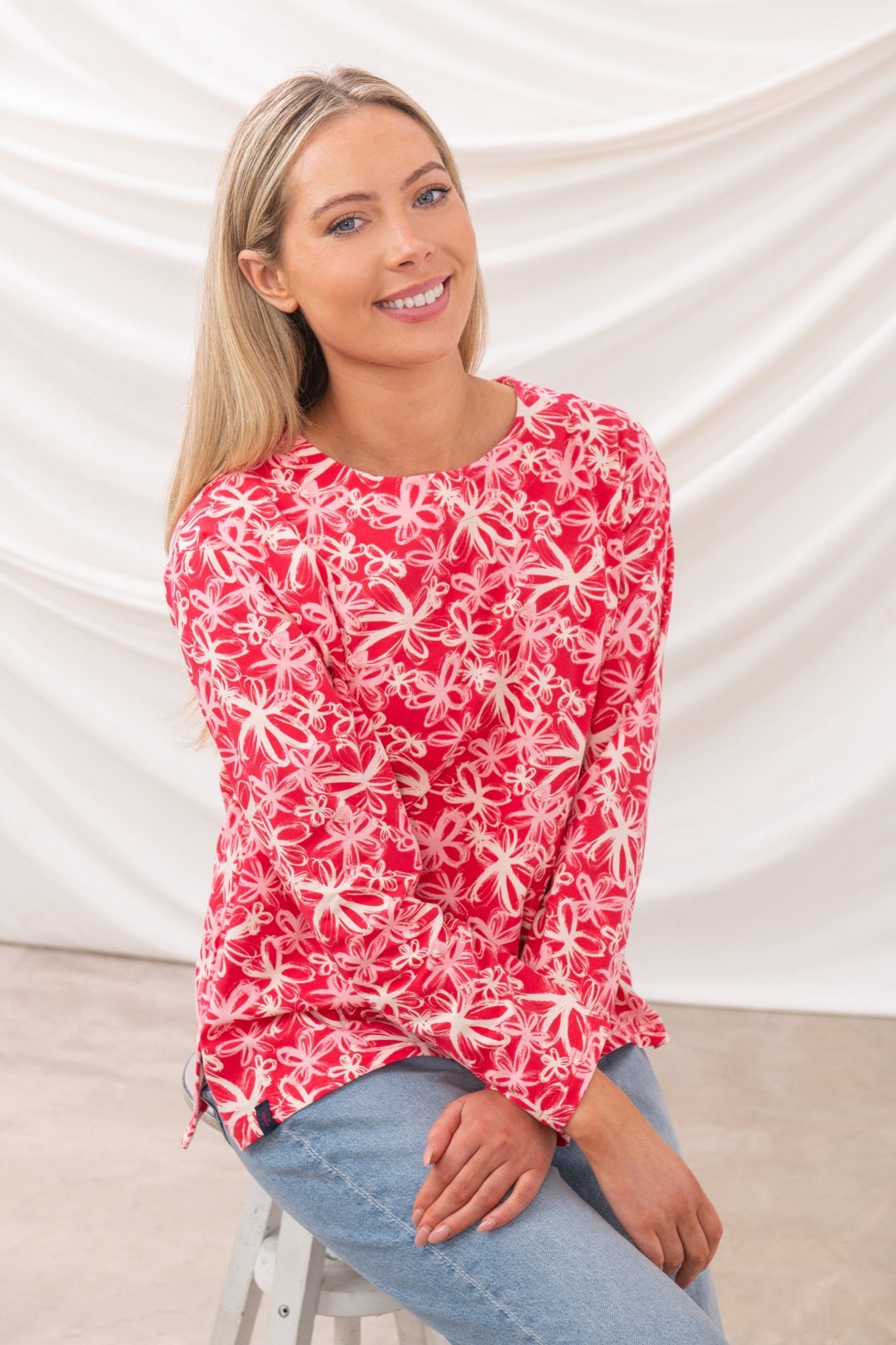 Causeway Breton Top - Raspberry Floral - Lighthouse