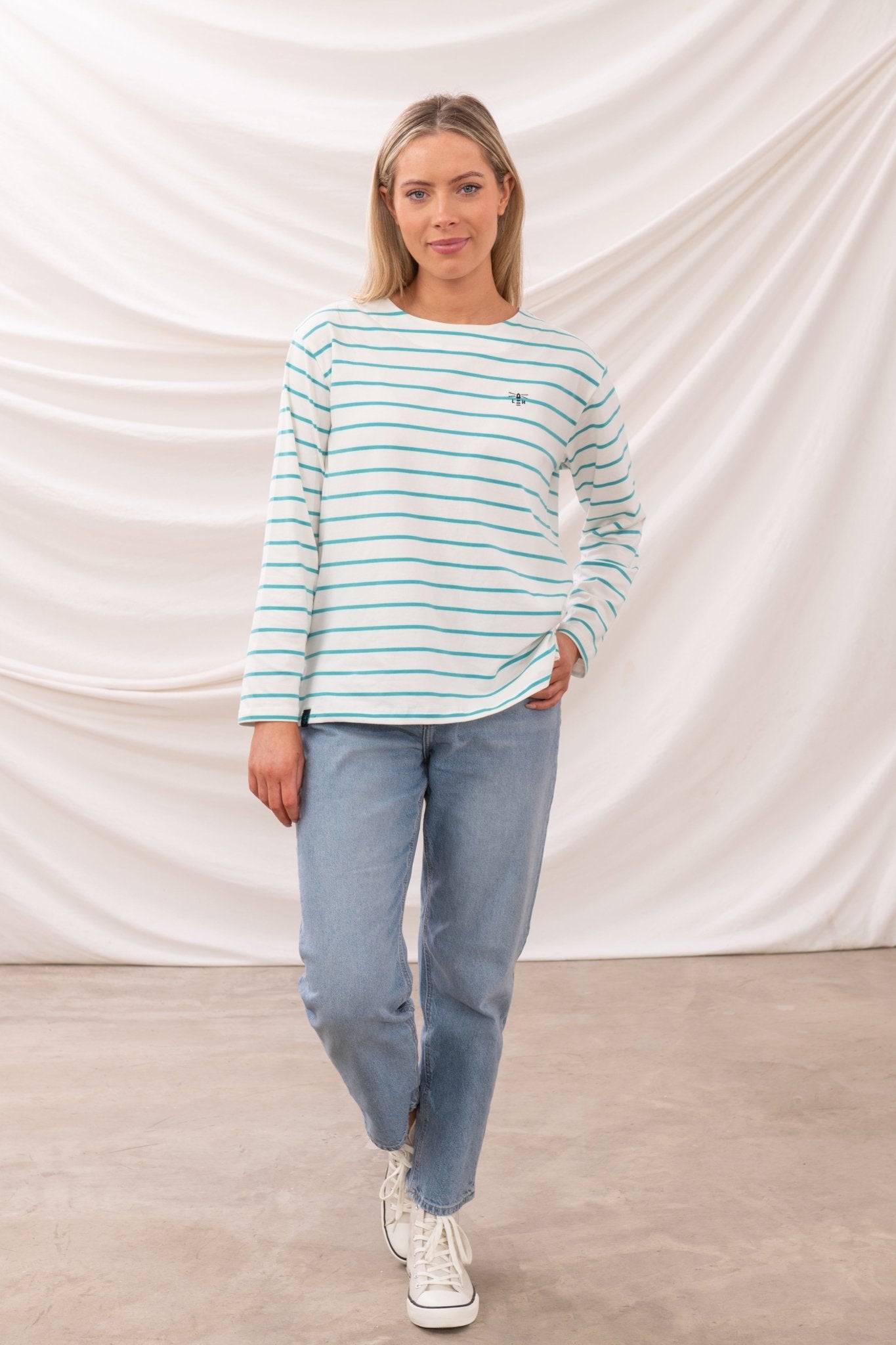 Causeway Breton Top - Soft Teal Stripe - Lighthouse