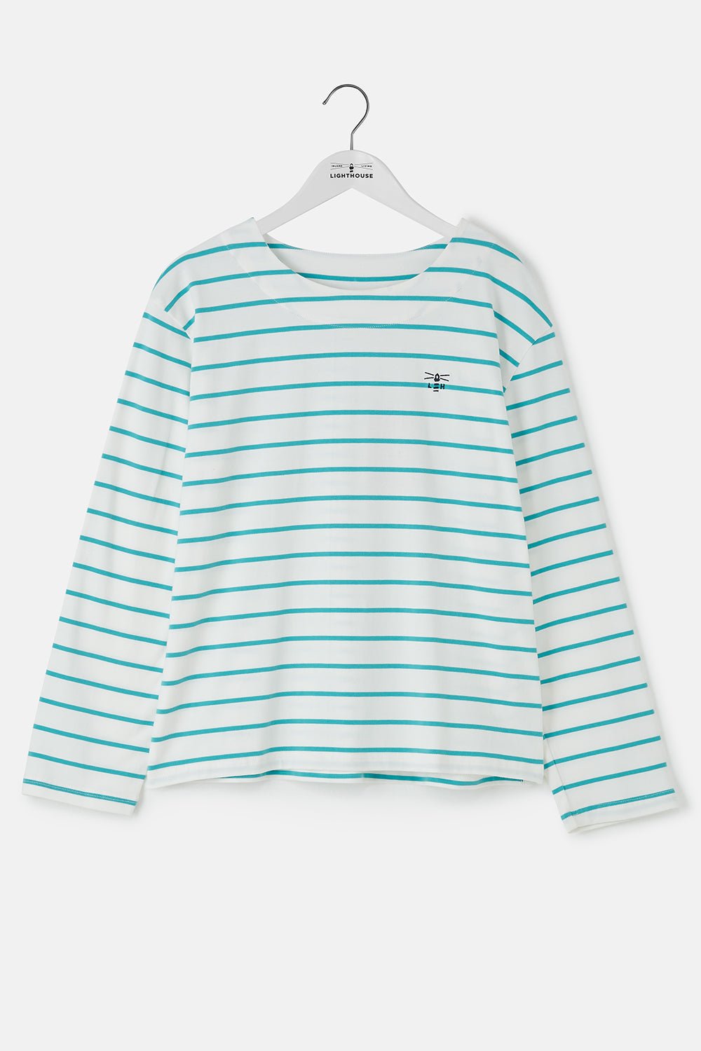 Causeway Breton Top - Soft Teal Stripe - Lighthouse