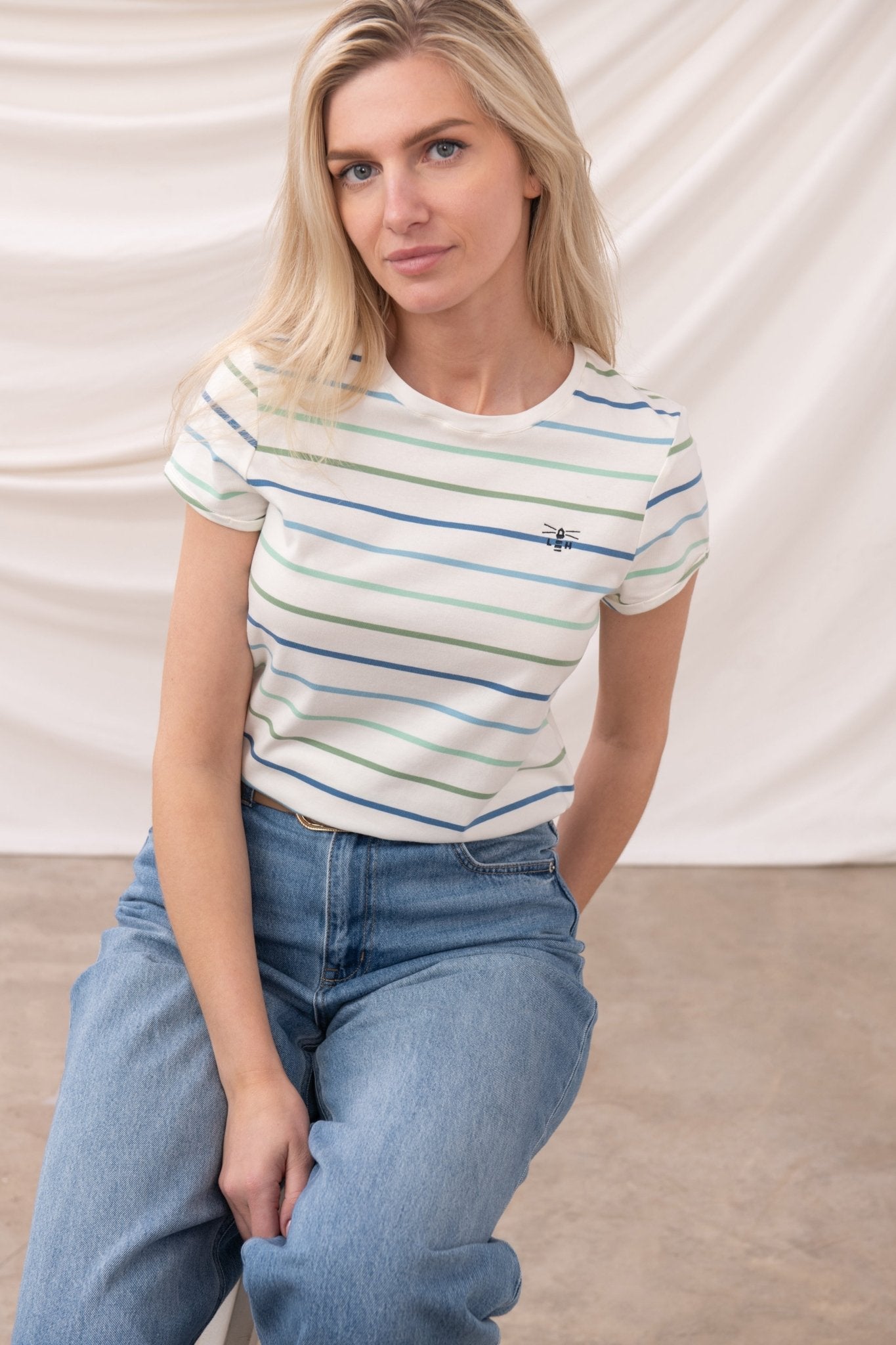 Causeway Tee - Blue Sage Stripe - Lighthouse