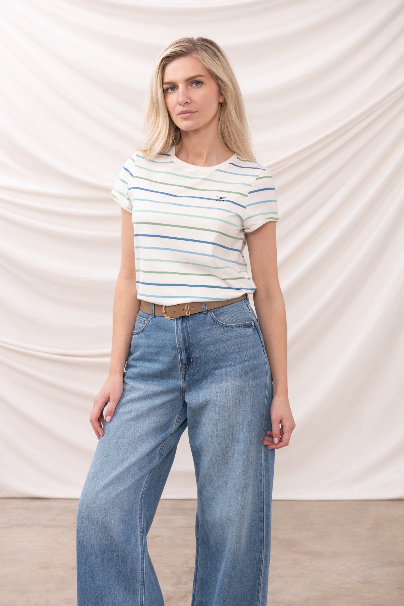 Causeway Tee - Blue Sage Stripe - Lighthouse