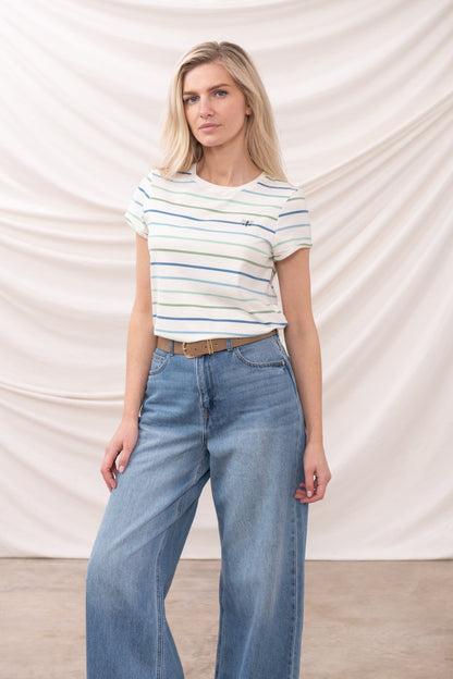 Causeway Tee - Blue Sage Stripe - Lighthouse