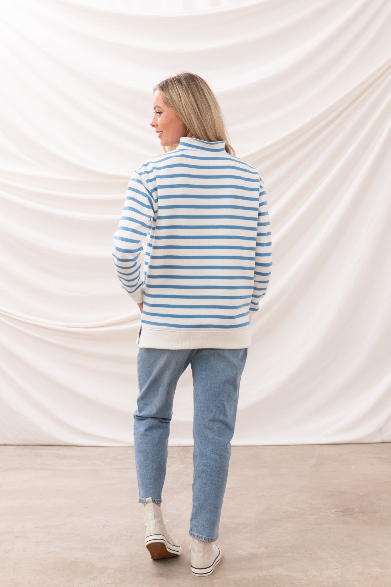 Coral Jersey - Marine Blue Stripe - Lighthouse