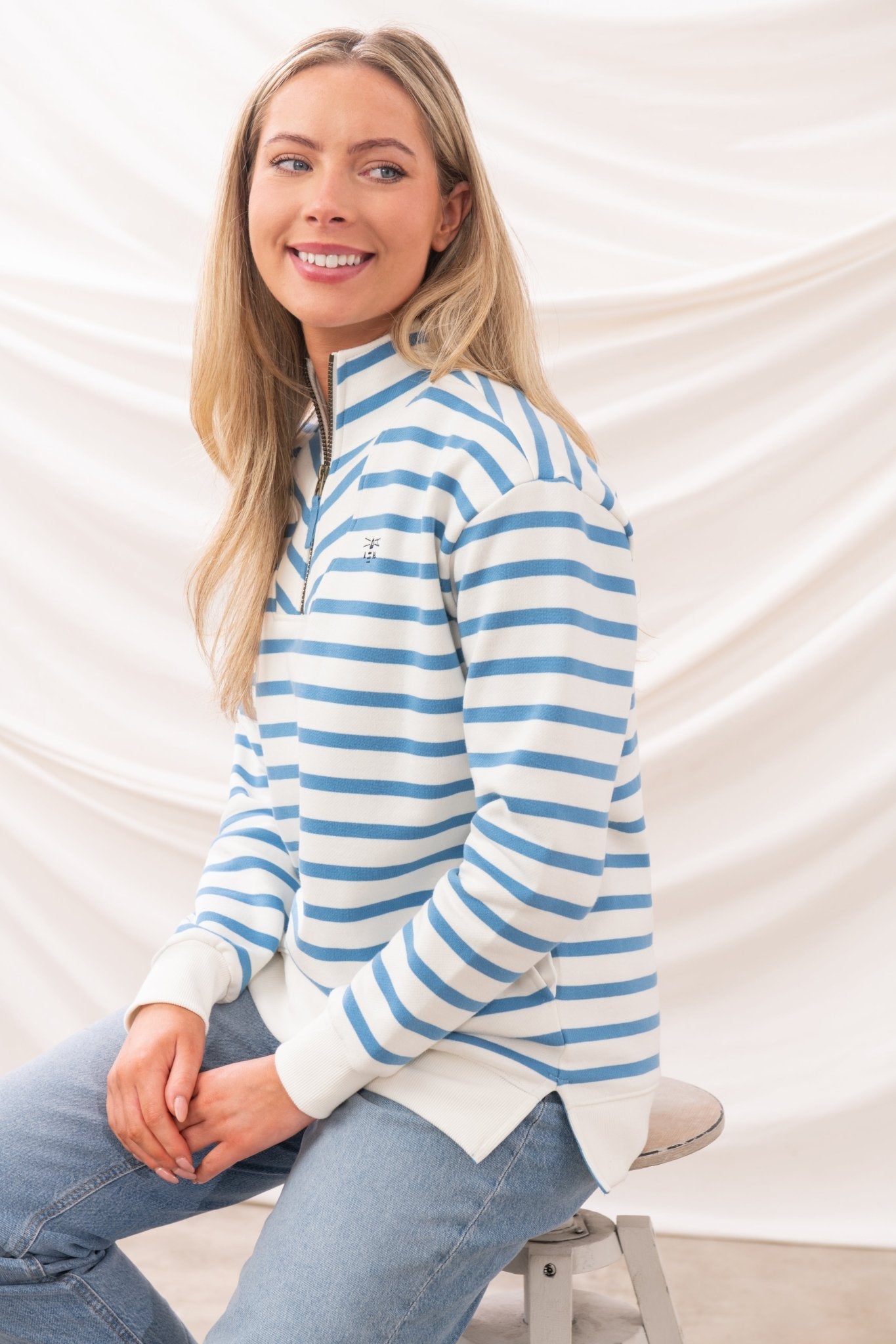 Coral Jersey - Marine Blue Stripe - Lighthouse