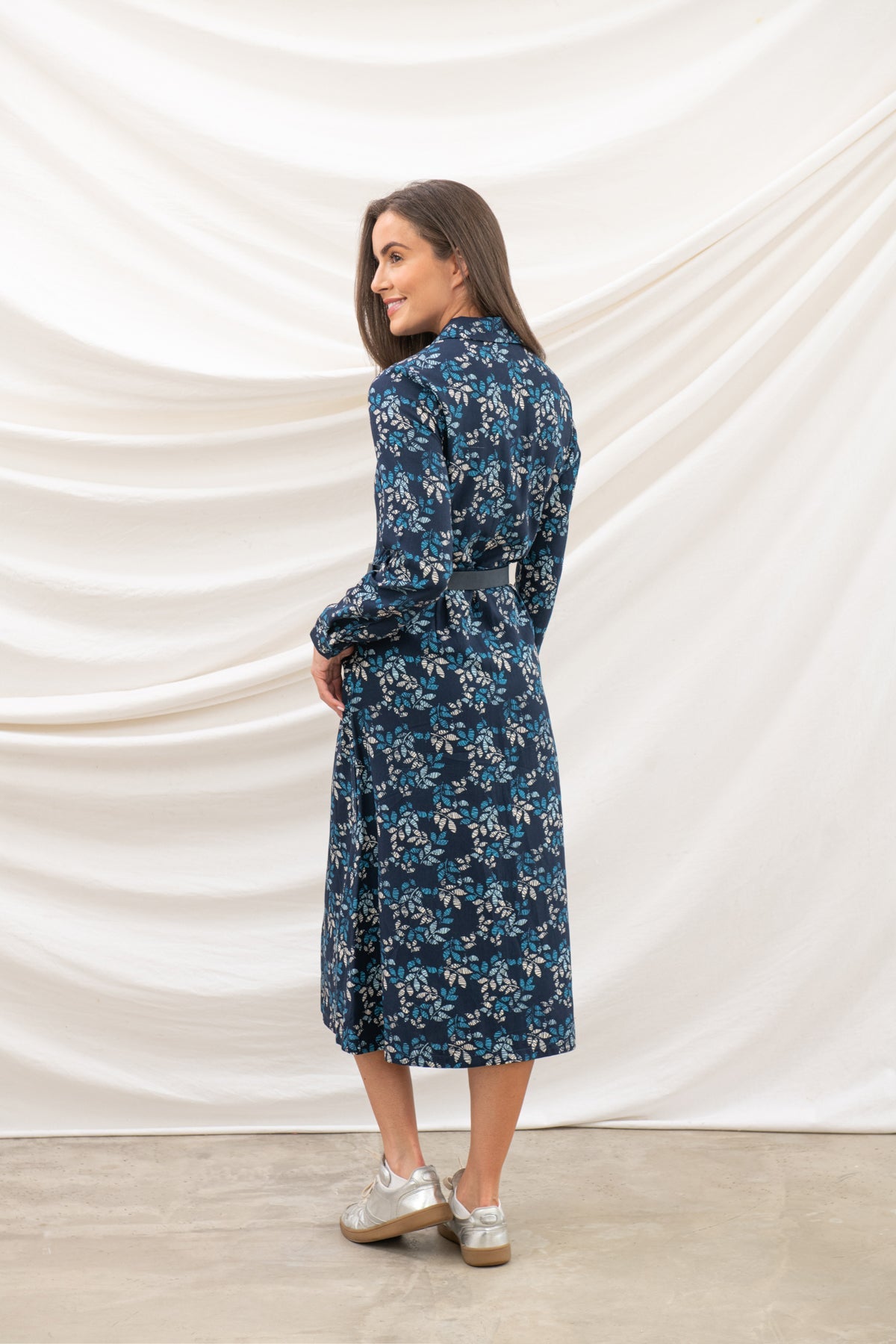 Elsie Dress - Navy Leaf - Lighthouse