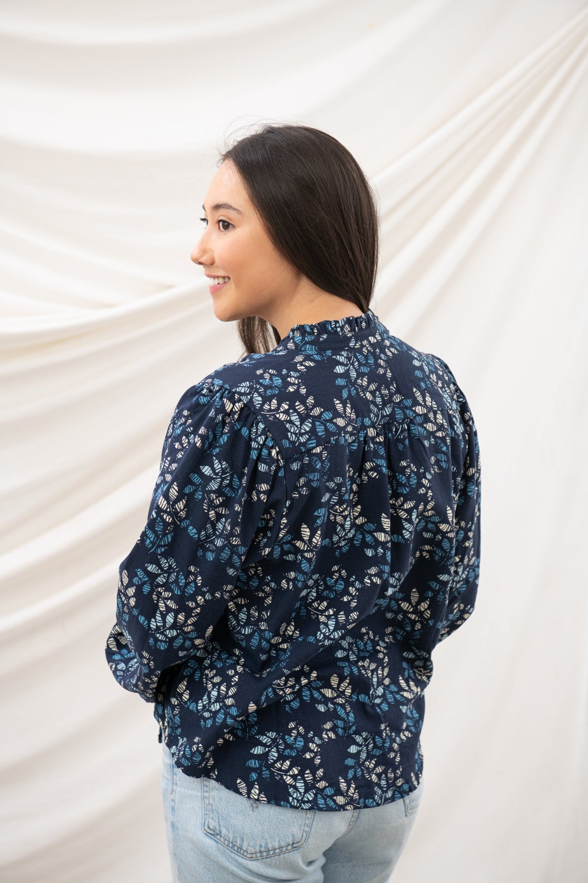 Grace Blouse - Navy Leaf - Lighthouse