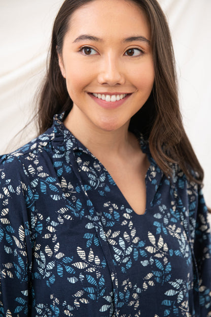 Grace Blouse - Navy Leaf - Lighthouse