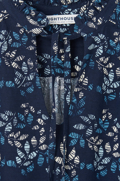 Grace Blouse - Navy Leaf - Lighthouse