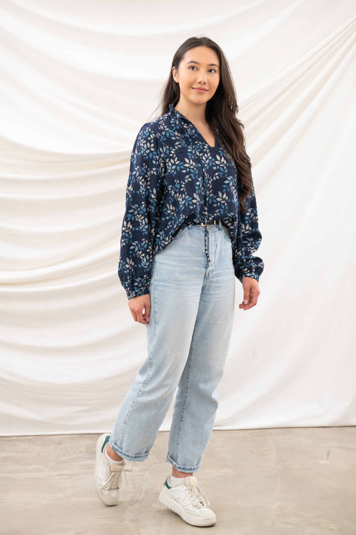 Grace Blouse - Navy Leaf - Lighthouse