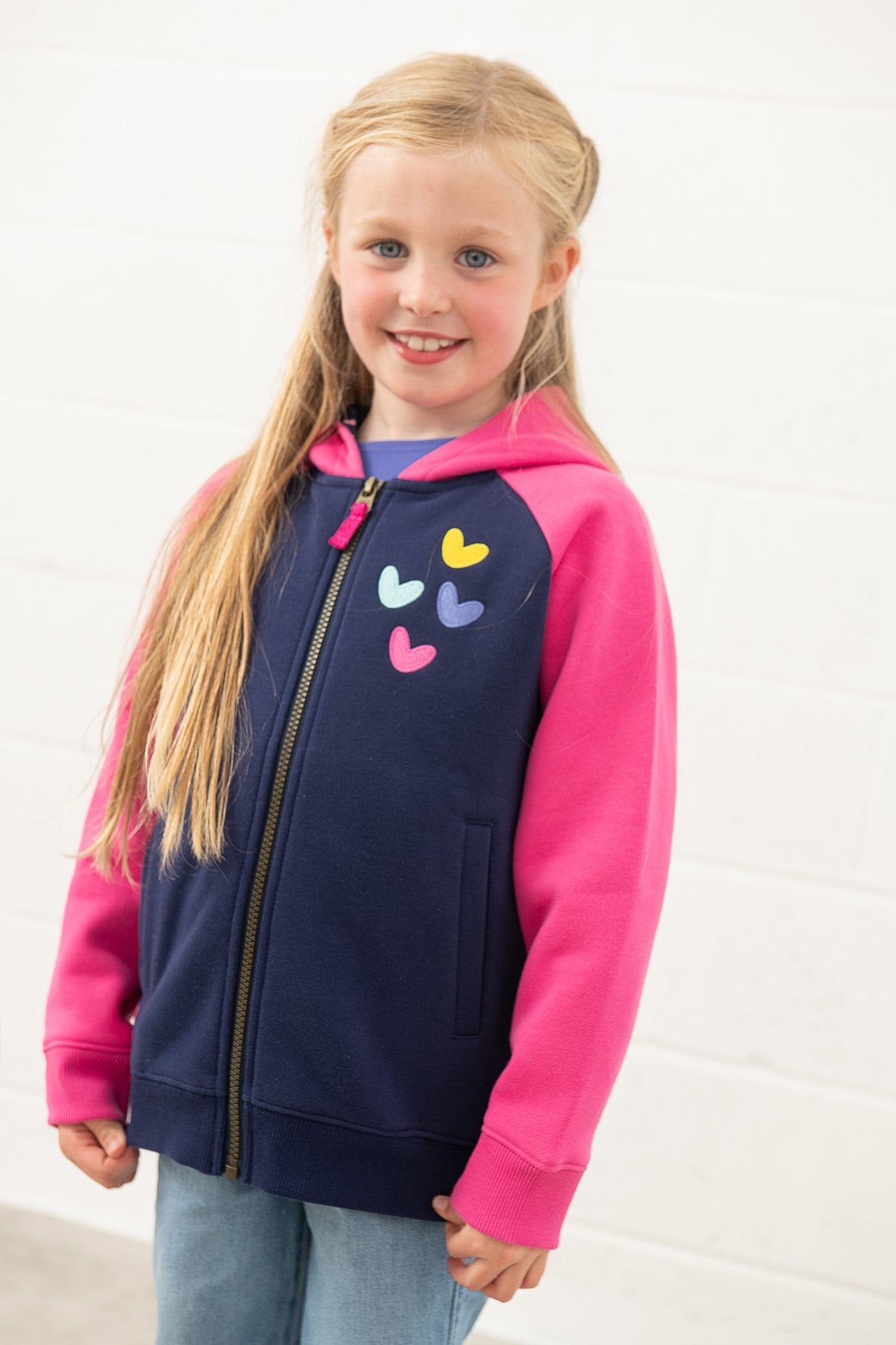 Jasmine Full Zip - Pink Navy Hearts - Lighthouse