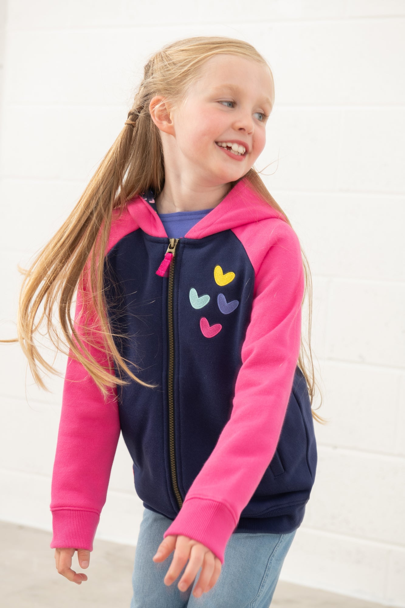 Jasmine Full Zip - Pink Navy Hearts - Lighthouse