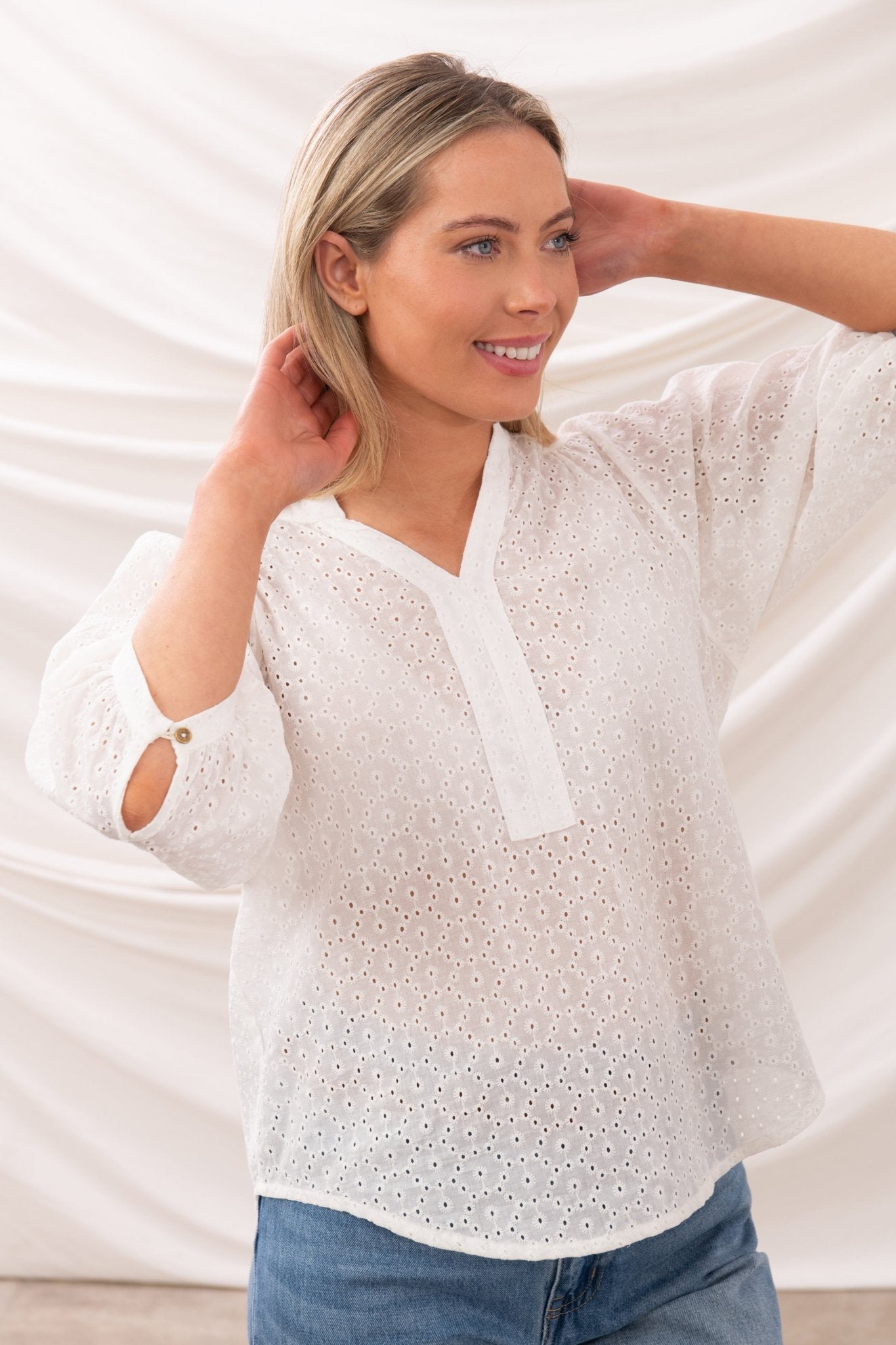 Lola Blouse - Floral Broderie Anglaise - Lighthouse