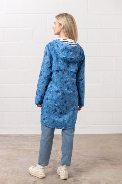 Long Beachcomber Jacket - Marine Blue Floral - Lighthouse