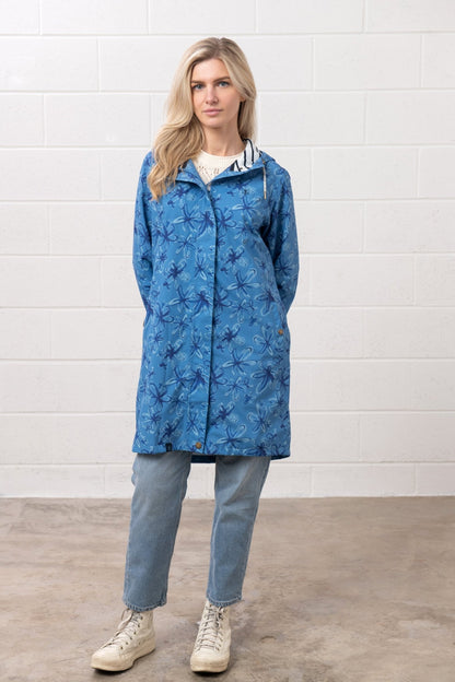 Long Beachcomber Jacket - Marine Blue Floral - Lighthouse