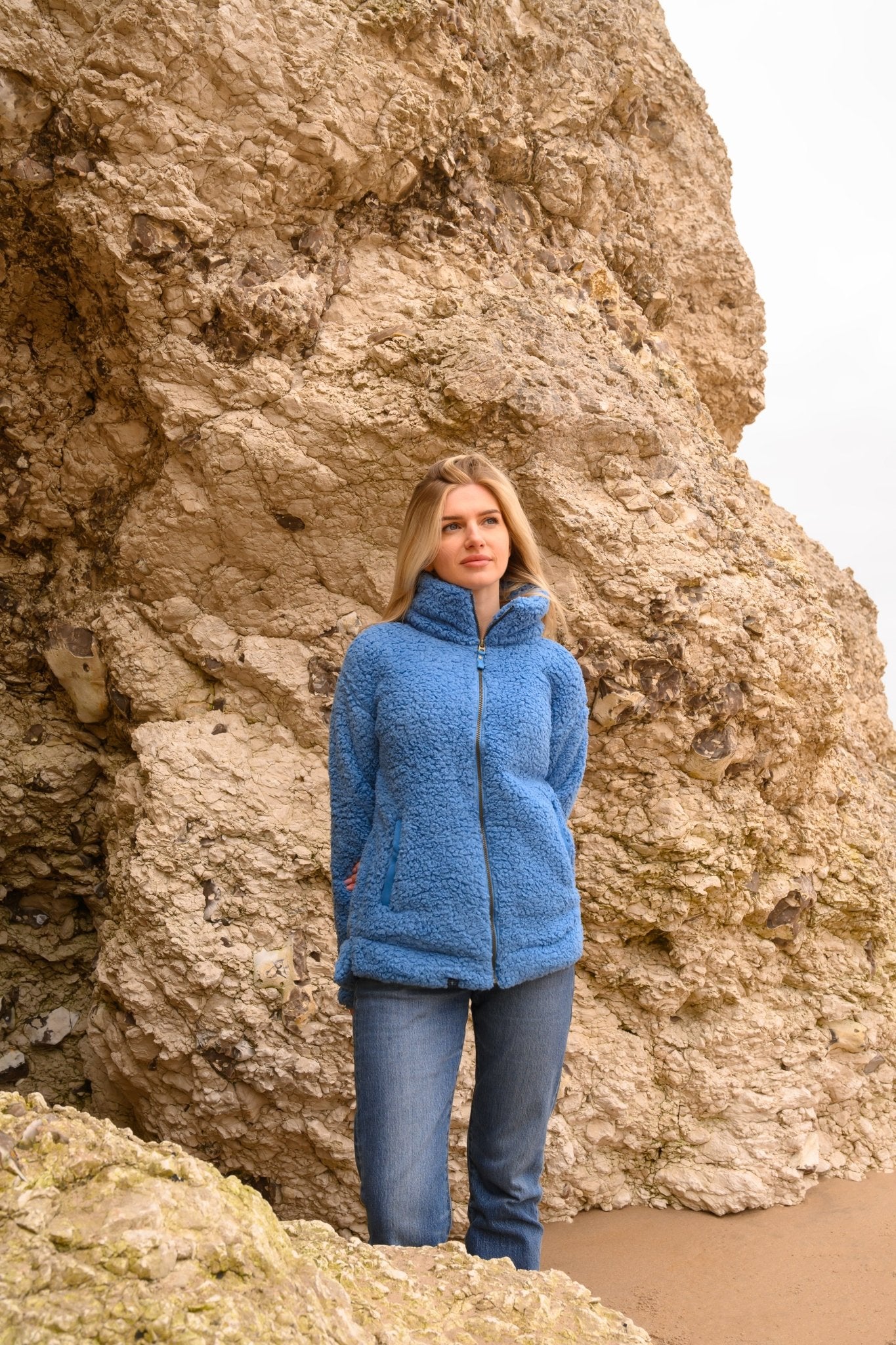 Seashell Full Zip Sherpa Fleece - Marine Blue - Lighthouse