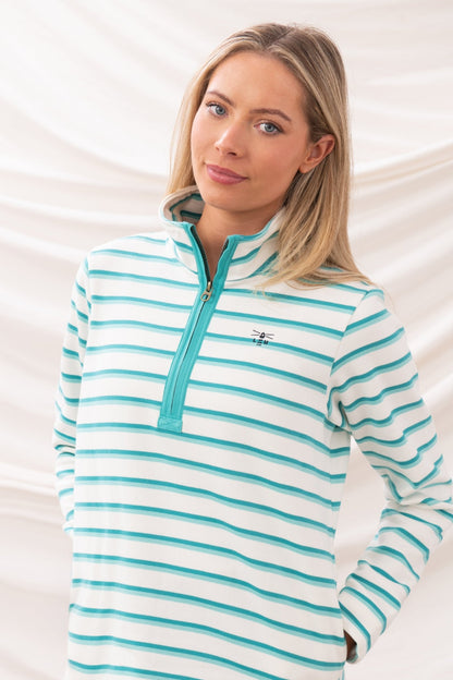 Shore Sweatshirt - Soft Teal Stripe - Lighthouse