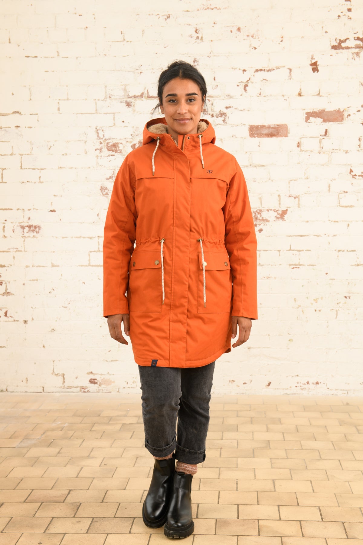 Isobel Coat. Faux Fur Lined Padded Raincoat Lighthouse