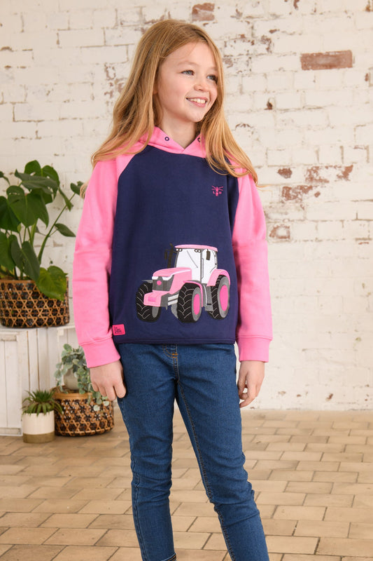 Jill Hoodie - Pink Tractor Appliqué-Lighthouse