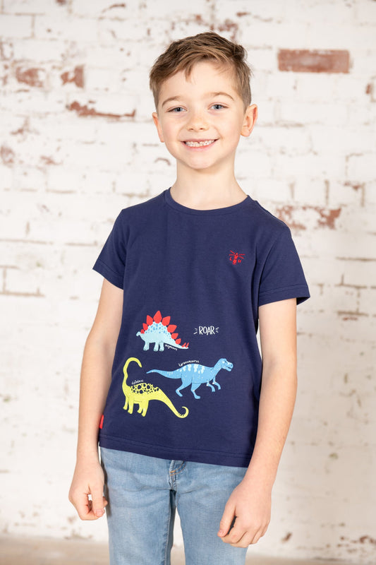 Oliver Short Sleeve Top - Navy Dino Print-Lighthouse